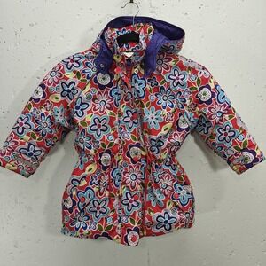 Hanna Andersson Winterwear Girls Size‎ 110/5 Jacket Red Retro Floral Drawstring